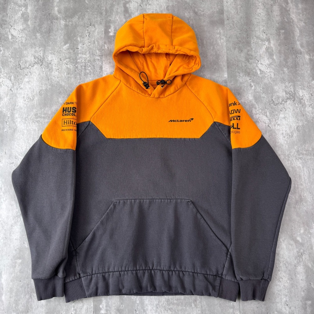 McLaren F1 Team Hoodie Mens M Orange Gray Formula 1 Racing Sponsor Replica